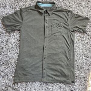 Outdoor Research Men's Olive Green Polyester Button-Up Shirt L Short Sleeve